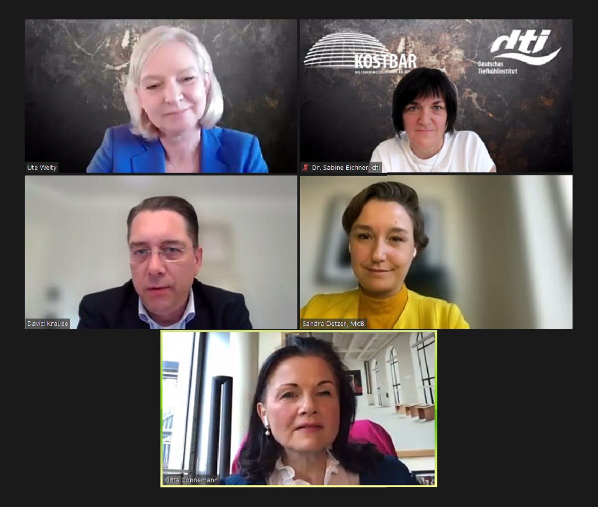 v.l.n.r.: Ute Welty (freie Journalistin, Moderation), Dr. Sabine Eichner (dti), David Krause, (Agrarfrost GmbH & Co. KG), Sandra Detzer (Bündnis 90/Die Grünen), Gitta Connemann (CDU)