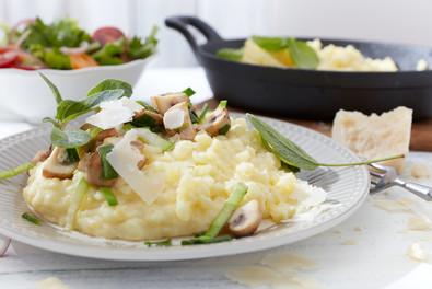 Kartoffelrisotto mit Champignons und Frühlingszwiebeln